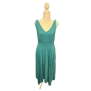 Sundance Zahra Midi Dress Green Sleeveless Sharkbite Hem Smocked Women’s Small